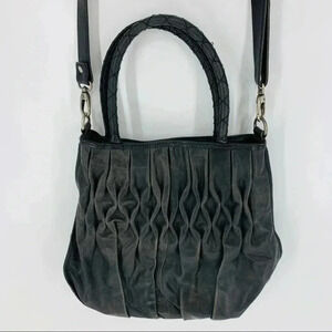 Mo & Co Leather satchel with pleated gills